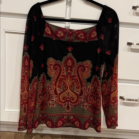 INC Boho chic peasant blouse Top Womens L sheer puff sleeves square neckline - Picture 3 of 10